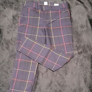 GAP Navy Plaid Pants with Red and Yellow Accents. Signature Ankle Skinny Sz 2